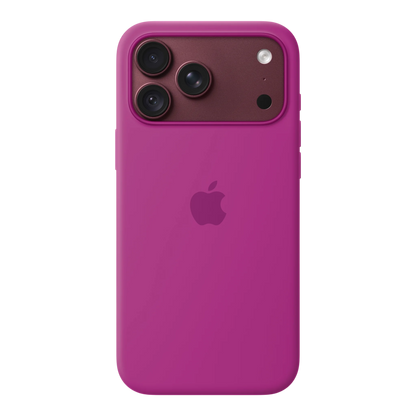 iPhone 18 Pro Max Silicone Case with MagSafe - Magenta, back view on iPhone 18 Pro Max in burgundy