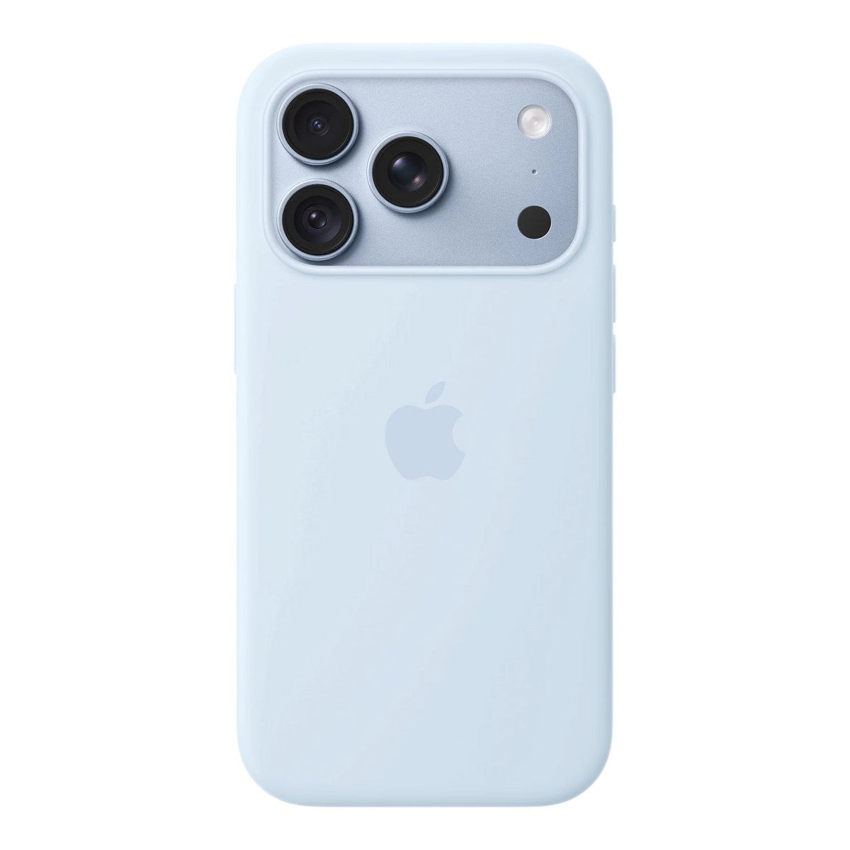 iPhone 18 Pro Silicone Case with MagSafe - Crisp Blue, back view on iPhone 18 Pro in glacier