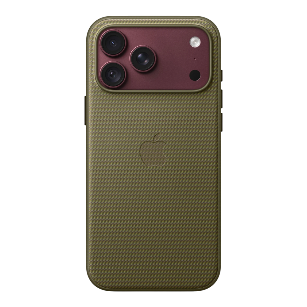 iPhone 18 Pro Max TechWoven Case with MagSafe – Olive, back view on iPhone 18 Pro Max in burgundy