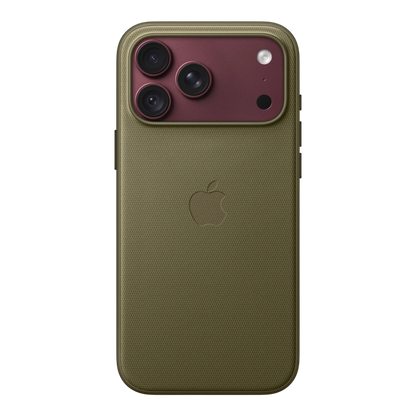 iPhone 18 Pro Max TechWoven Case with MagSafe – Olive, back view on iPhone 18 Pro Max in burgundy