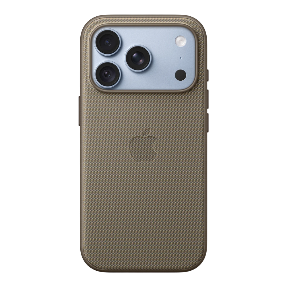 iPhone 18 Pro TechWoven Case with MagSafe – Taupe, back view on iPhone 18 Pro in glacier