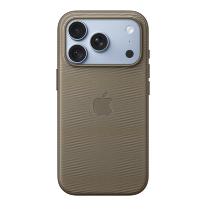 iPhone 18 Pro TechWoven Case with MagSafe – Taupe, back view on iPhone 18 Pro in glacier