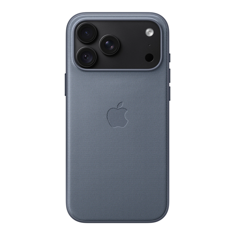 iPhone 18 Pro Max TechWoven Case with MagSafe – Chambray Blue, back view on iPhone 18 Pro Max in black