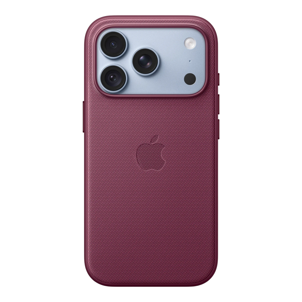 iPhone 18 Pro TechWoven Case with MagSafe – Mulberry, back view on iPhone 18 Pro in glacier