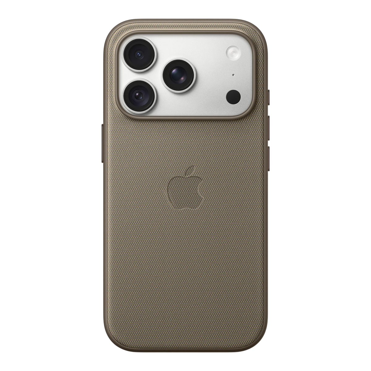 iPhone 18 Pro TechWoven Case with MagSafe – Taupe, back view on iPhone 18 Pro in silver