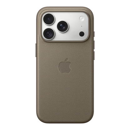 iPhone 18 Pro TechWoven Case with MagSafe – Taupe, back view on iPhone 18 Pro in silver