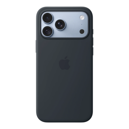 iPhone 18 Pro Max Silicone Case with MagSafe - Navy Blue, back view on iPhone 18 Pro Max in glacier