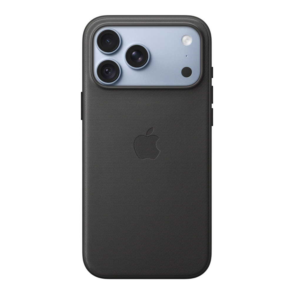 iPhone 18 Pro Max TechWoven Case with MagSafe – Black, back view on iPhone 18 Pro Max in glacier