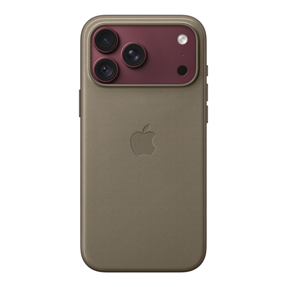 iPhone 18 Pro Max TechWoven Case with MagSafe – Taupe, back view on iPhone 18 Pro Max in burgundy