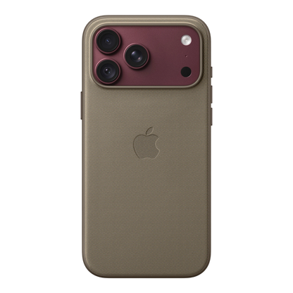 iPhone 18 Pro Max TechWoven Case with MagSafe – Taupe, back view on iPhone 18 Pro Max in burgundy
