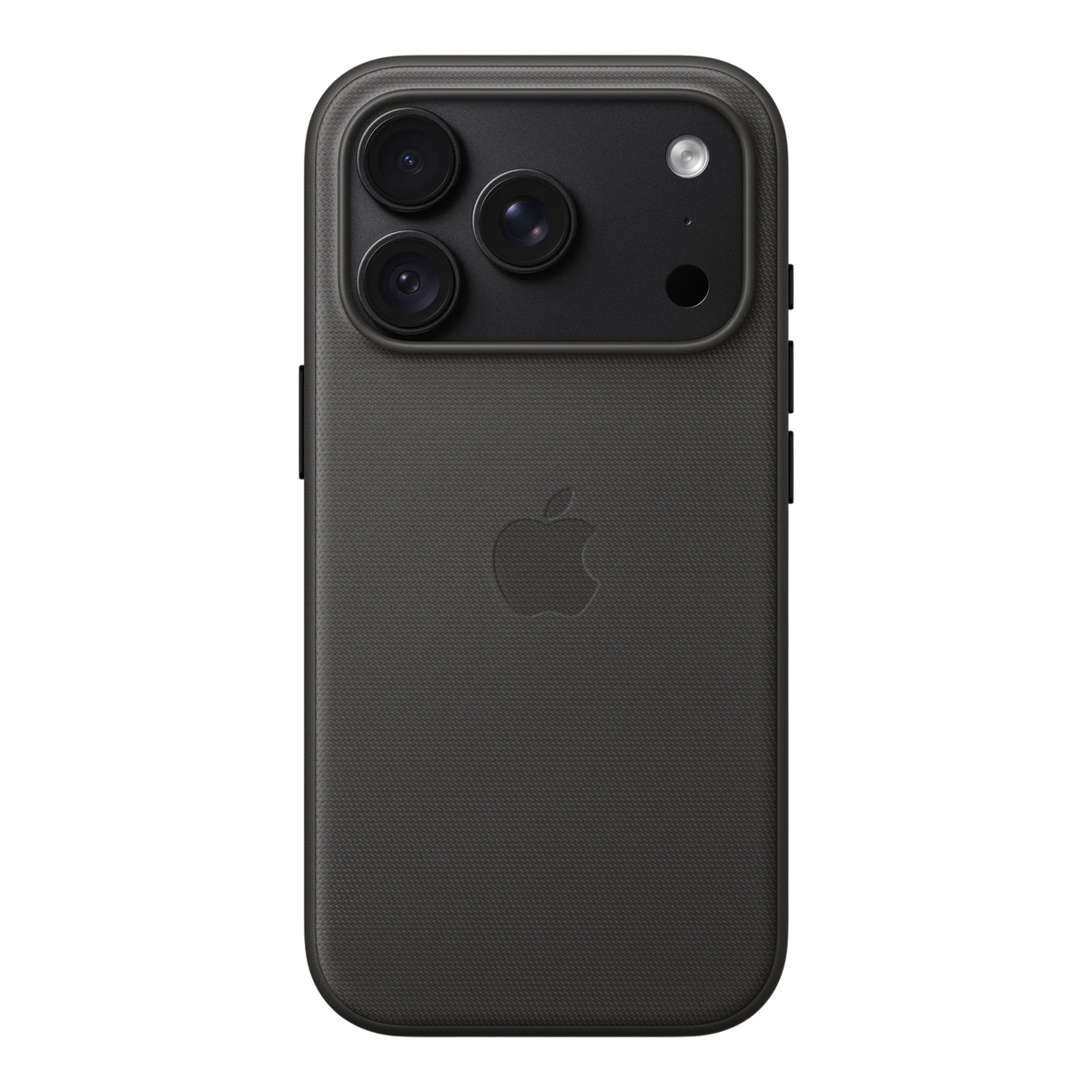 iPhone 18 Pro TechWoven Case with MagSafe – Black, back view on iPhone 18 Pro in black