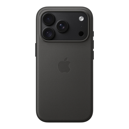 iPhone 18 Pro TechWoven Case with MagSafe – Black, back view on iPhone 18 Pro in black