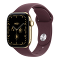 آبل واتش سيريس 12 GPS + خلوي، مقاس 42 ملم، إطار تيتانيوم ذهبي ساطع مع حزام رياضي عنّابي - مقاس S/M - MJGJ4