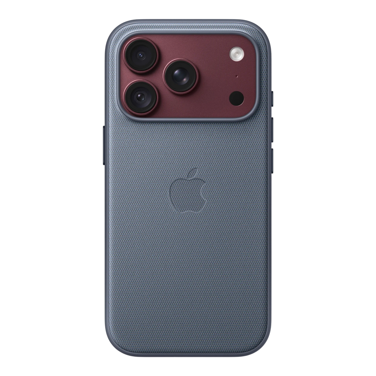 iPhone 18 Pro TechWoven Case with MagSafe – Chambray Blue, back view on iPhone 18 Pro in burgundy