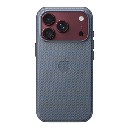 iPhone 18 Pro TechWoven Case with MagSafe – Chambray Blue, back view on iPhone 18 Pro in burgundy