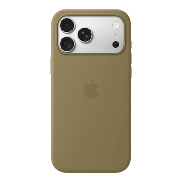 iPhone 18 Pro Max Silicone Case with MagSafe - Olive, back view on iPhone 18 Pro Max in silver