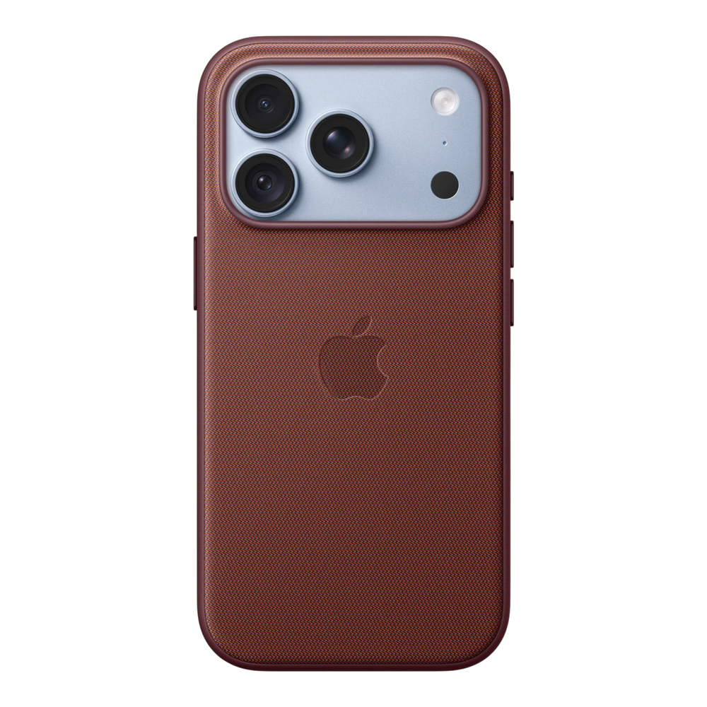 iPhone 18 Pro TechWoven Case with MagSafe – Burgundy, back view on iPhone 18 Pro in glacier