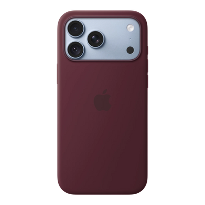 iPhone 18 Pro Max Silicone Case with MagSafe - Burgundy, back view on iPhone 18 Pro Max in glacier