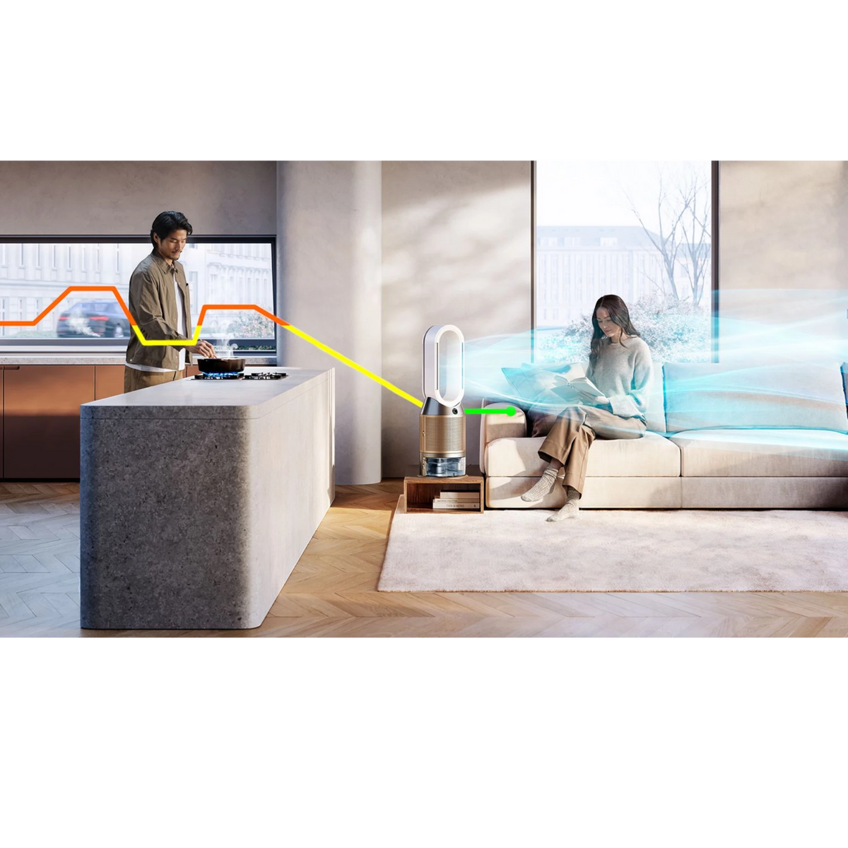 Dyson Purifier Humidify+Cool PH2 De-NOx, White/Gold lifestyle