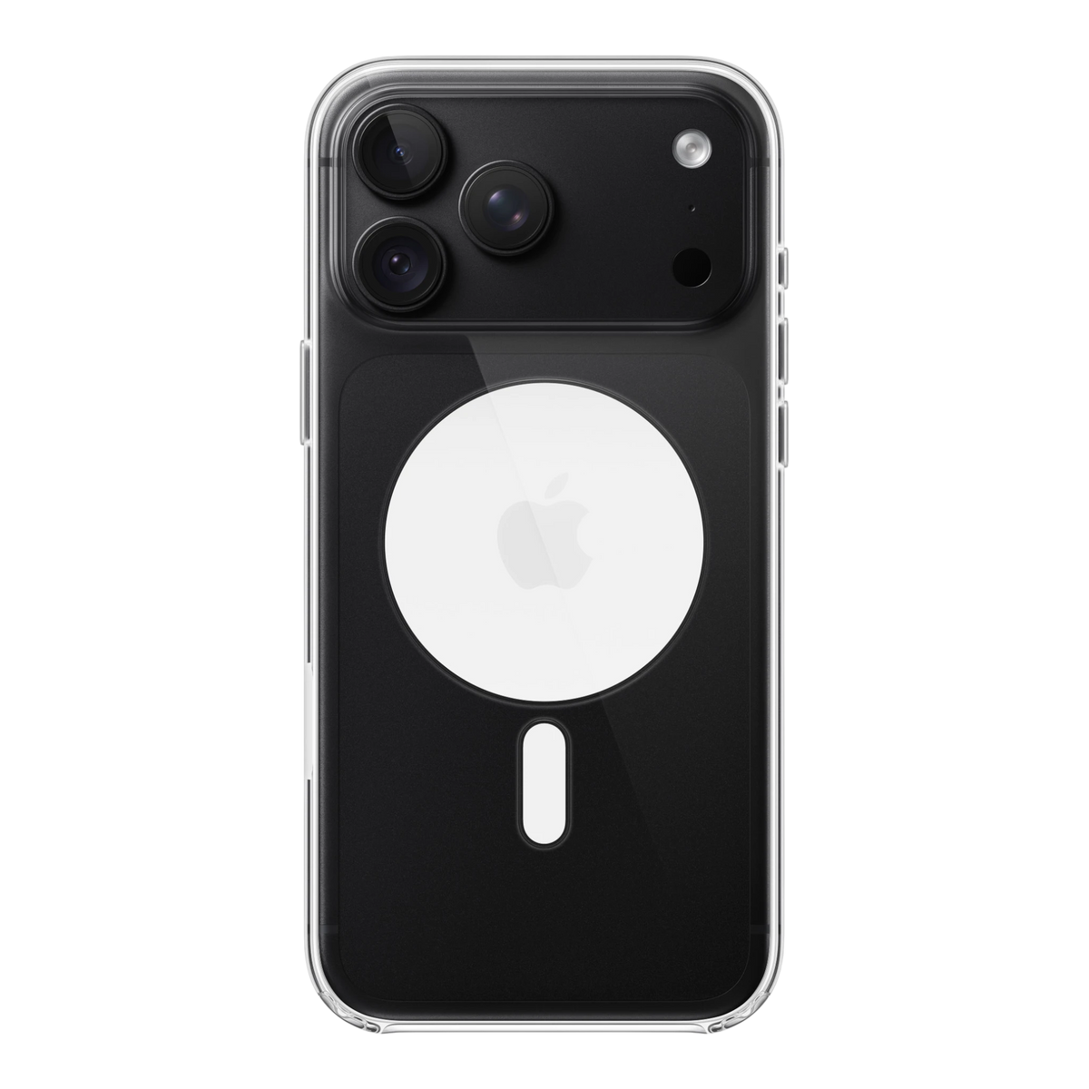 iPhone 18 Pro Max Clear Case with MagSafe, back view on iPhone 18 Pro Max in black