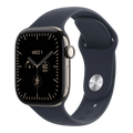 Apple Watch Series 12 GPS + Cellular, 42mm Natural Titanium Case with Navy Blue Sport Band - S/M
