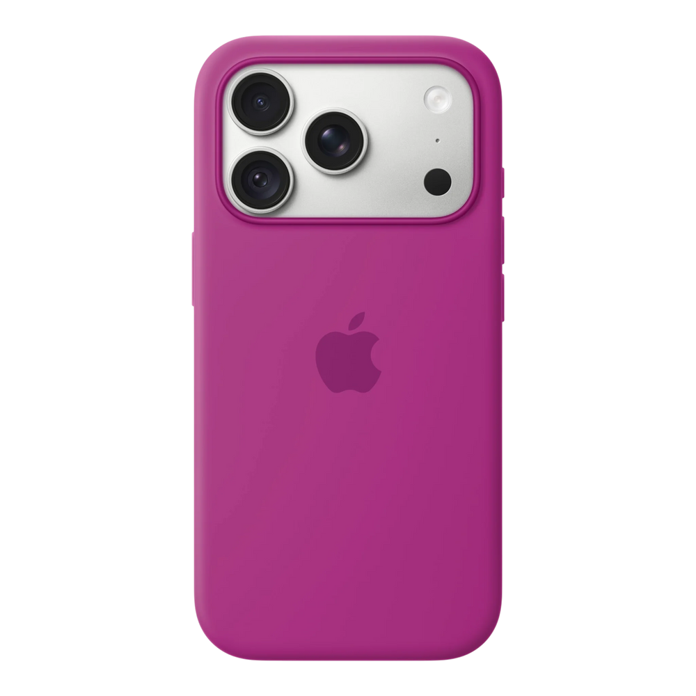iPhone 18 Pro Silicone Case with MagSafe - Magenta, back view on iPhone 18 Pro in silver