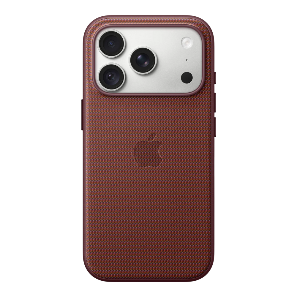 iPhone 18 Pro TechWoven Case with MagSafe – Burgundy, back view on iPhone 18 Pro in silver