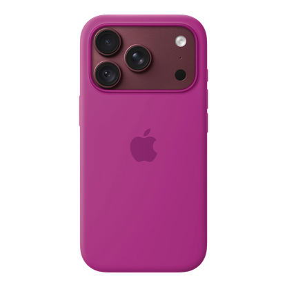 iPhone 18 Pro Silicone Case with MagSafe - Magenta, back view on iPhone 18 Pro in burgundy