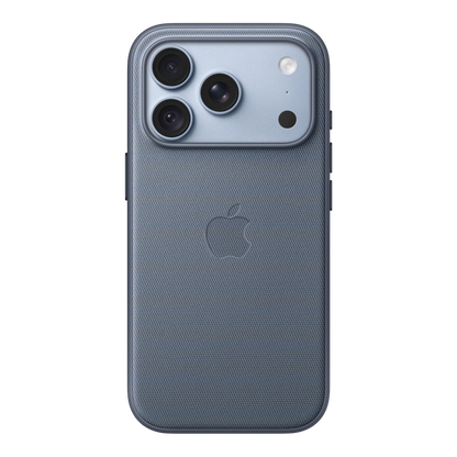 iPhone 18 Pro TechWoven Case with MagSafe – Chambray Blue, back view on iPhone 18 Pro in glacier