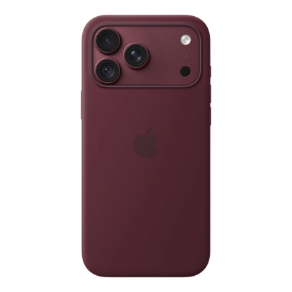 iPhone 18 Pro Max Silicone Case with MagSafe - Burgundy, back view on iPhone 18 Pro Max in burgundy