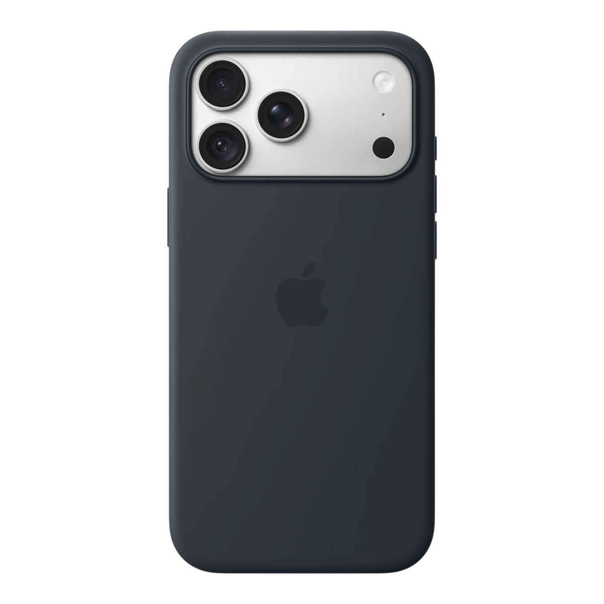 iPhone 18 Pro Max Silicone Case with MagSafe - Navy Blue, back view on iPhone 18 Pro Max in silver