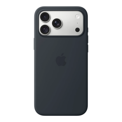 iPhone 18 Pro Max Silicone Case with MagSafe - Navy Blue, back view on iPhone 18 Pro Max in silver
