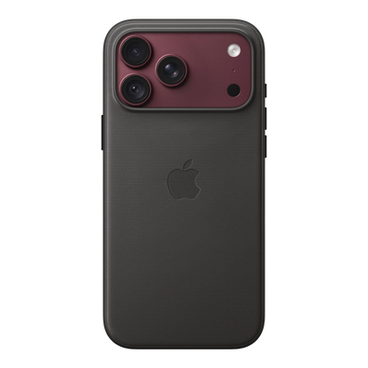 iPhone 18 Pro Max TechWoven Case with MagSafe – Black, back view on iPhone 18 Pro Max in burgundy