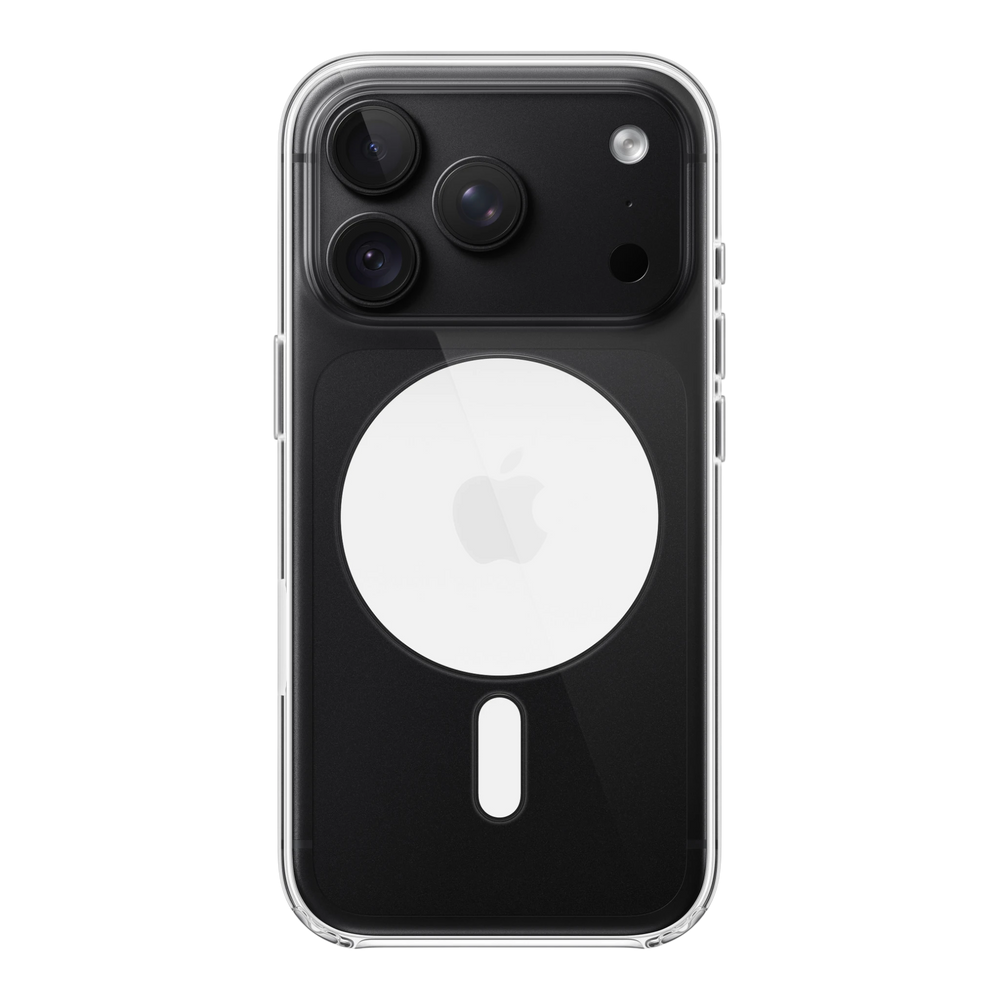 iPhone 18 Pro Clear Case with MagSafe, back view on iPhone 18 Pro in black