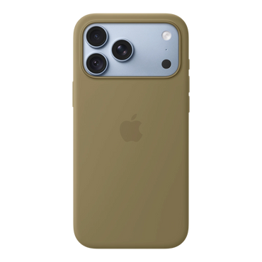 iPhone 18 Pro Max Silicone Case with MagSafe - Olive, back view on iPhone 18 Pro Max in glacier