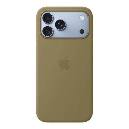 iPhone 18 Pro Max Silicone Case with MagSafe - Olive, back view on iPhone 18 Pro Max in glacier