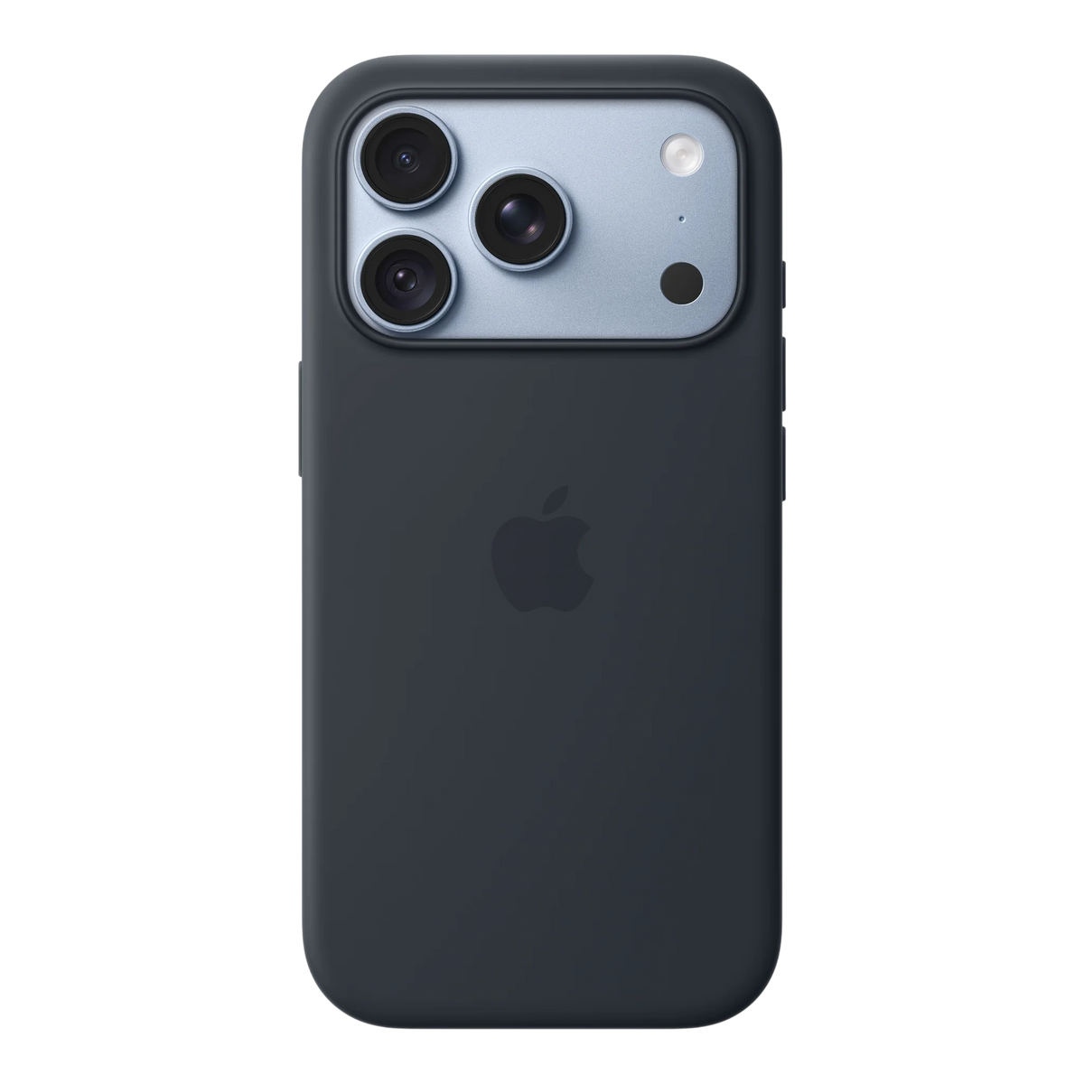 iPhone 18 Pro Silicone Case with MagSafe - Navy Blue, back view on iPhone 18 Pro in glacier