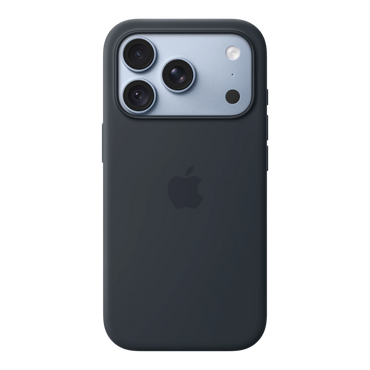 iPhone 18 Pro Silicone Case with MagSafe - Navy Blue, back view on iPhone 18 Pro in glacier