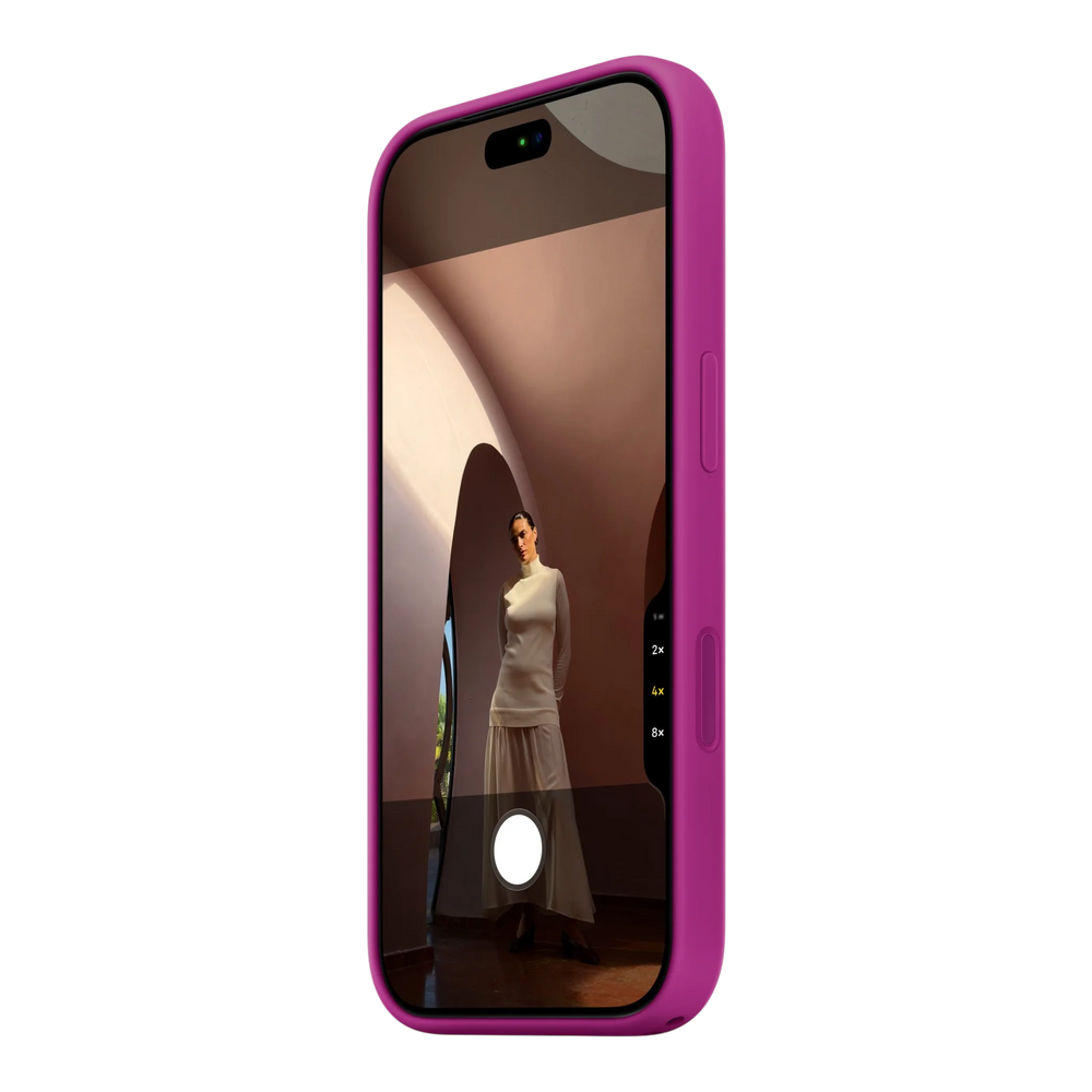 iPhone 18 Pro Silicone Case with MagSafe - Magenta, side view on iPhone 18 Pro