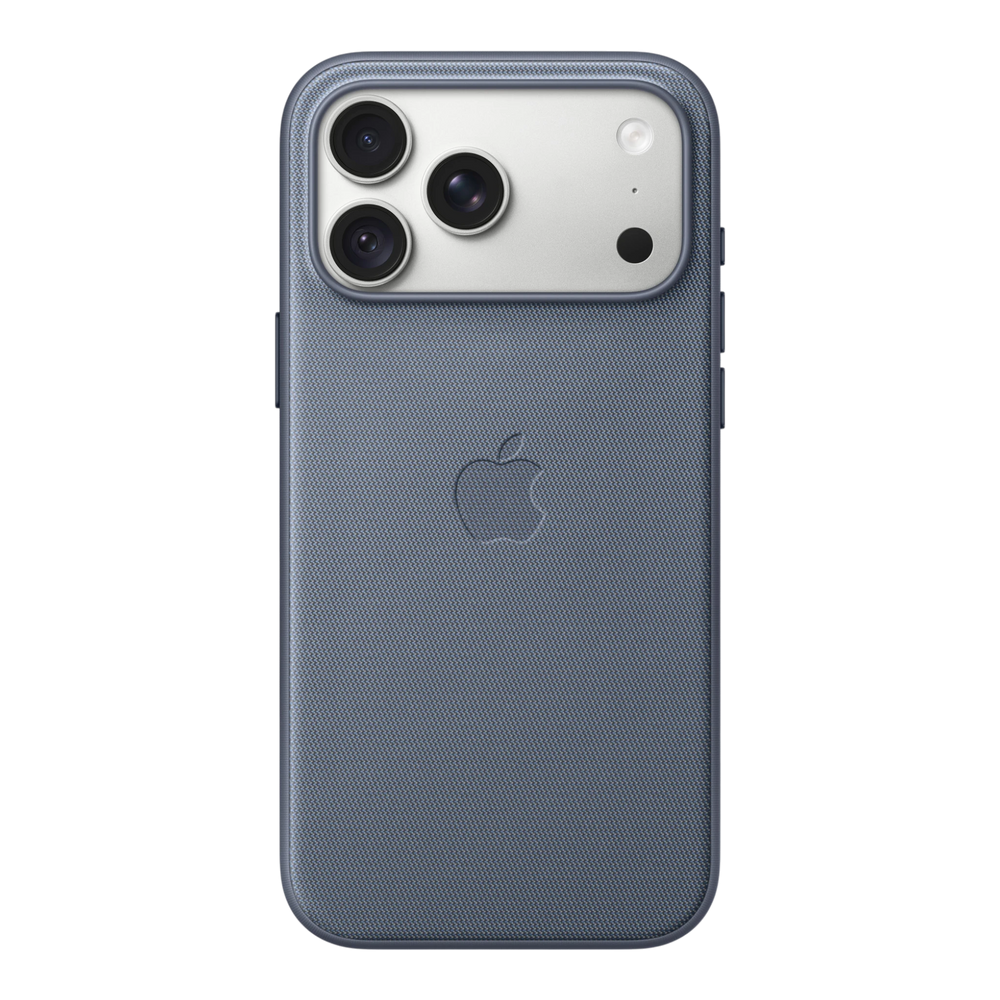 iPhone 18 Pro Max TechWoven Case with MagSafe – Chambray Blue, back view on iPhone 18 Pro Max in silver