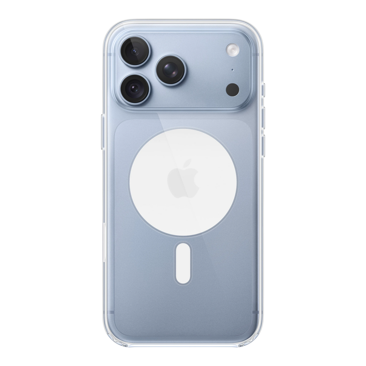 iPhone 18 Pro Max Clear Case with MagSafe, back view on iPhone 18 Pro Max in glacier
