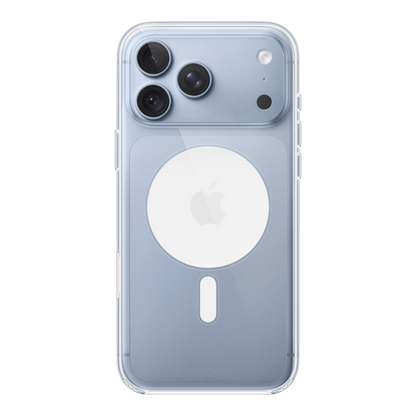 iPhone 18 Pro Max Clear Case with MagSafe, back view on iPhone 18 Pro Max in glacier