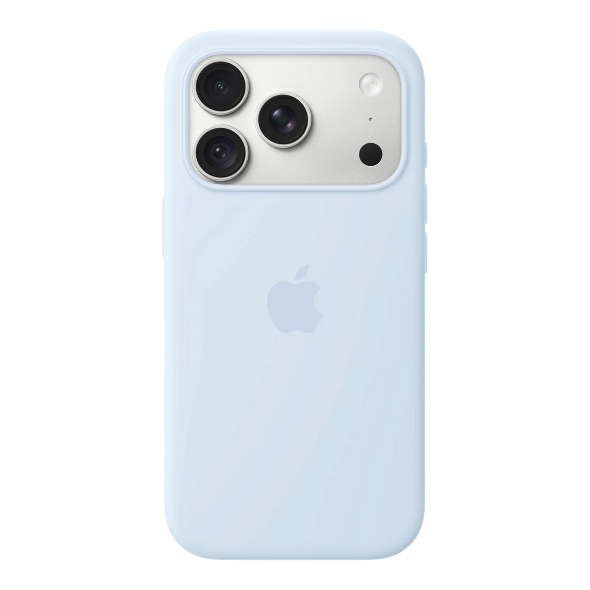 iPhone 18 Pro Silicone Case with MagSafe - Crisp Blue, back view on iPhone 18 Pro in silver