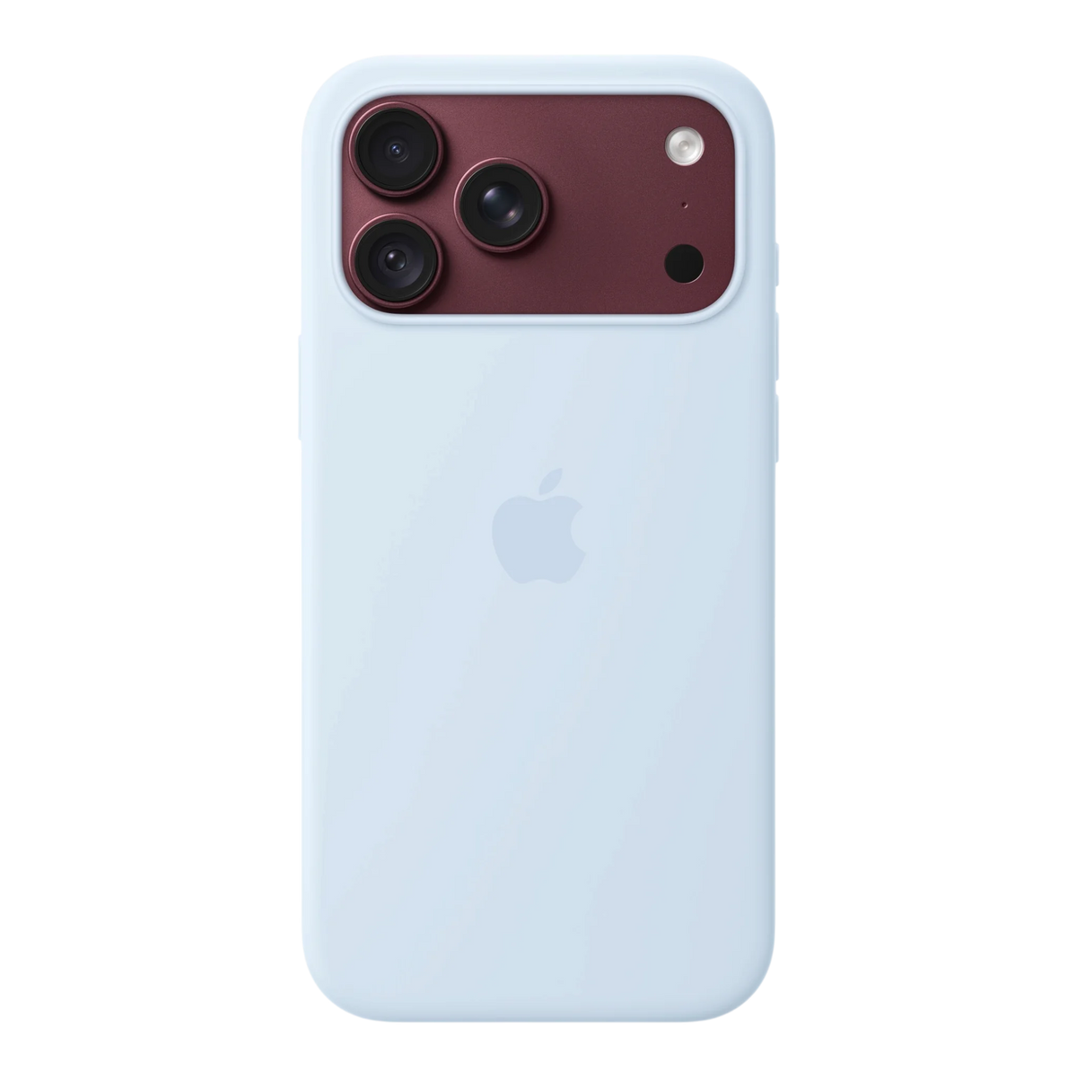 iPhone 18 Pro Max Silicone Case with MagSafe - Crisp Blue, back view on iPhone 18 Pro Max in burgundy