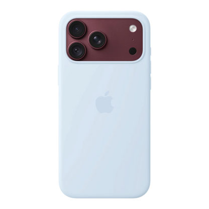 iPhone 18 Pro Max Silicone Case with MagSafe - Crisp Blue, back view on iPhone 18 Pro Max in burgundy