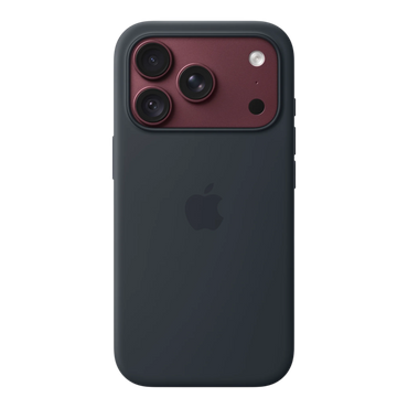 iPhone 18 Pro Silicone Case with MagSafe - Navy Blue, back view on iPhone 18 Pro in burgundy