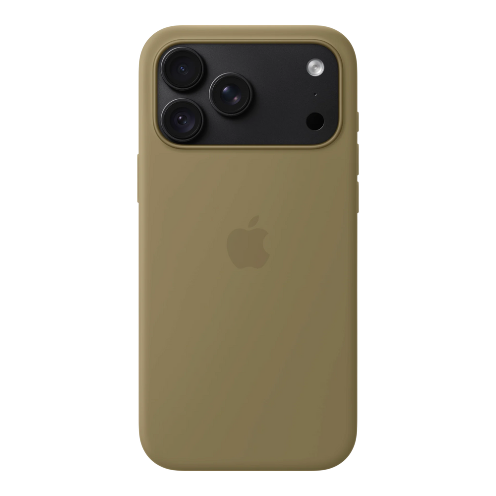 iPhone 18 Pro Max Silicone Case with MagSafe - Olive, back view on iPhone 18 Pro Max in black