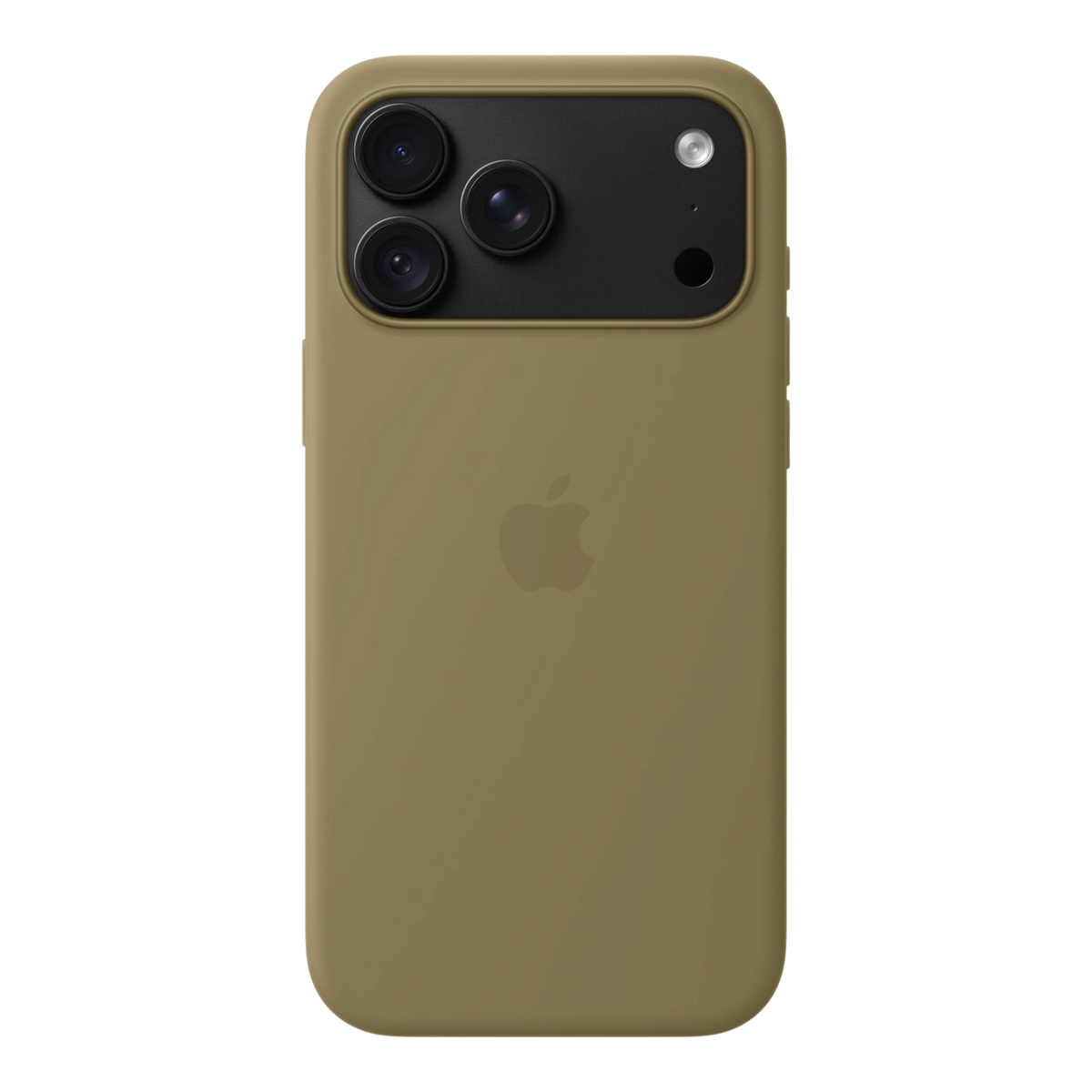 iPhone 18 Pro Max Silicone Case with MagSafe - Olive, back view on iPhone 18 Pro Max in black
