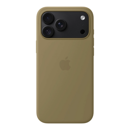 iPhone 18 Pro Max Silicone Case with MagSafe - Olive, back view on iPhone 18 Pro Max in black