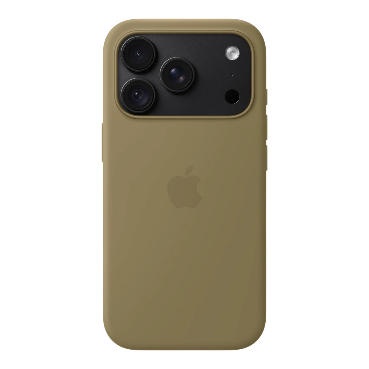 iPhone 18 Pro Silicone Case with MagSafe - Olive, back view on iPhone 18 Pro in black